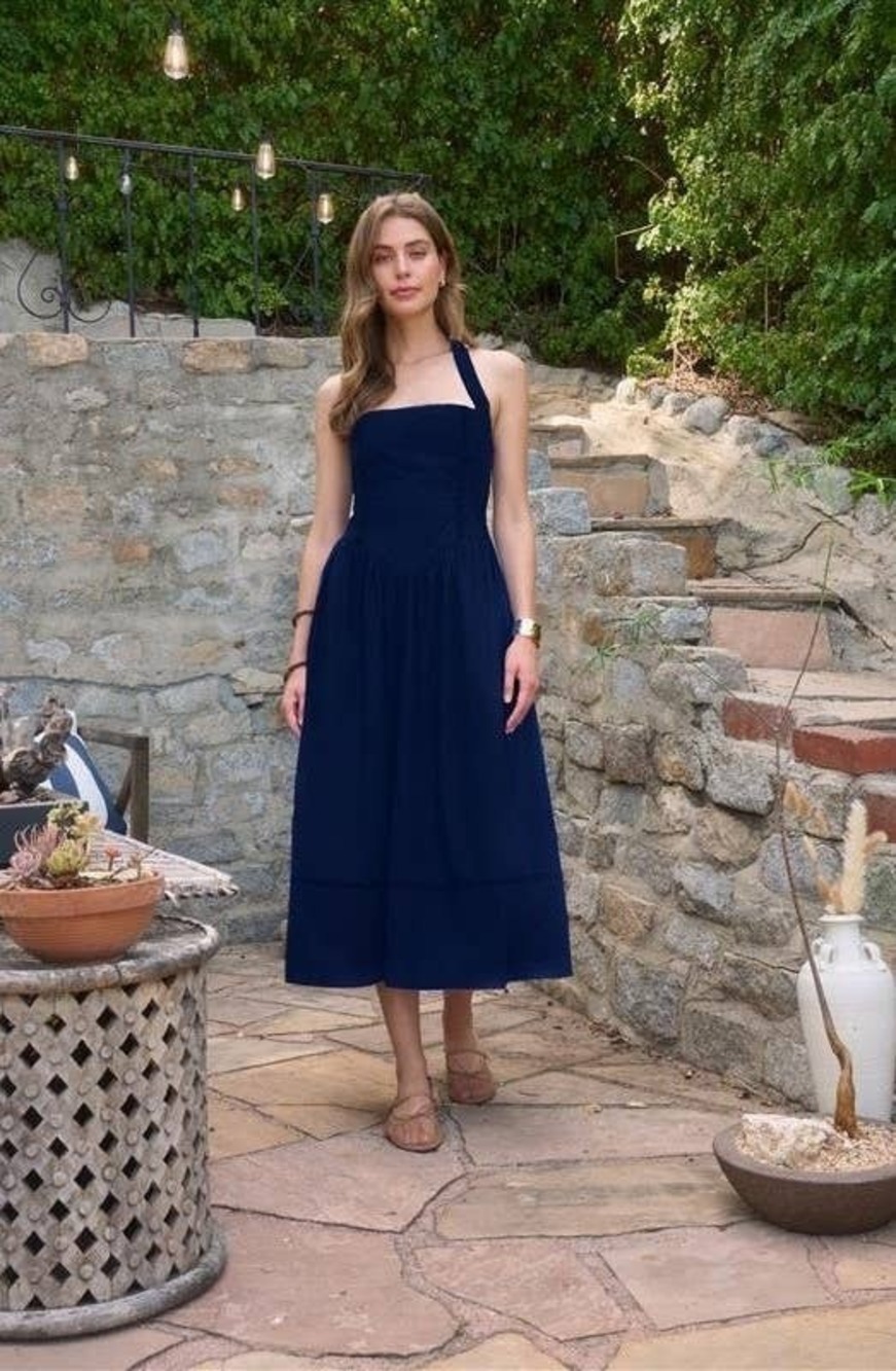 Moon River Square Halter Neck Basque Waist Midi Dress - Picture 2 of 4